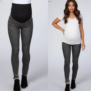 Pinkblush Charcoal Grey Frayed Chewed Hem Skinny Maternity Full Panel Jeans